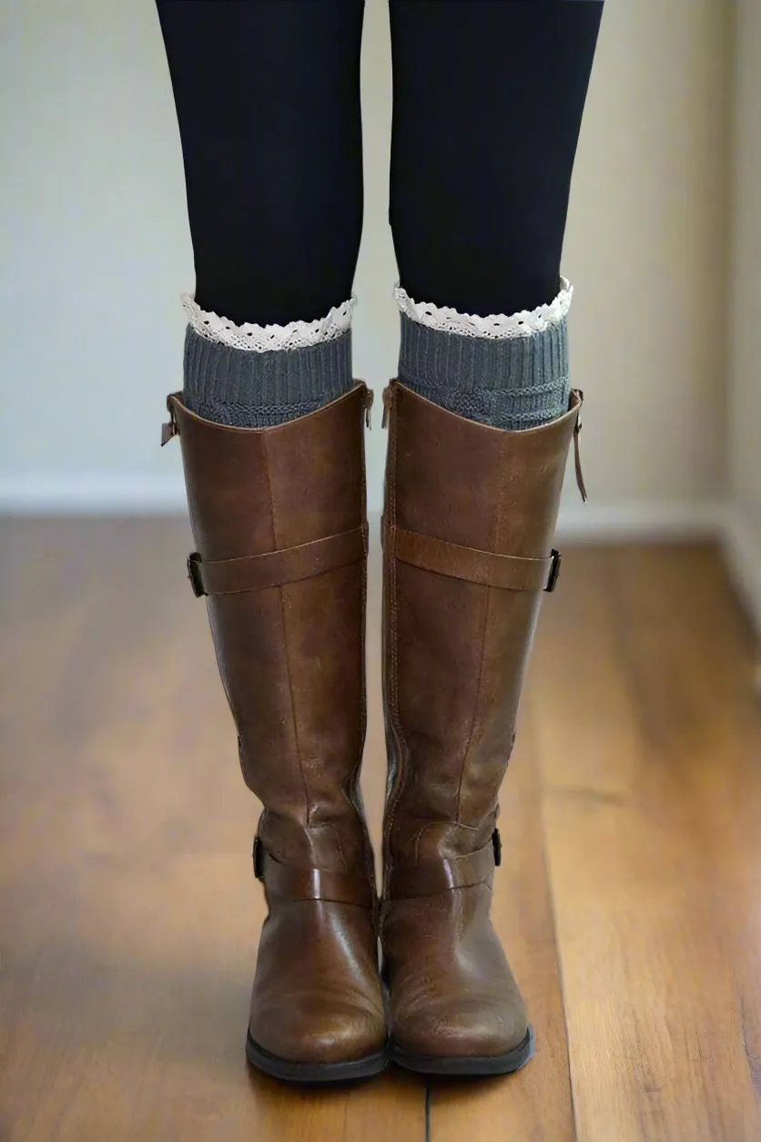 Womens Lace Trim Leg Warmer | Short Sweater Boot Cuff